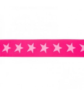 Fuchsia/lyserød elastik med stjerner 4cm