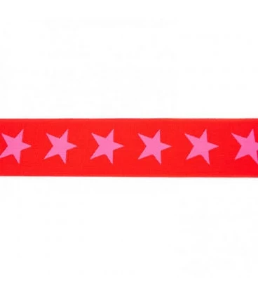 Rød/lyserød stjerner elastik 4cm