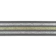 Undertøjselastik 40 mm (4 cm) grå med guld og sølv striber – bred elastik til undertøj og linning
