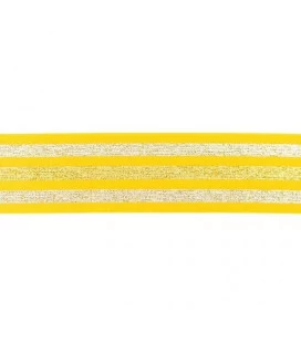 undertøjselastik 40 mm gul med guld og sølv striber bred elastik til undertøj
