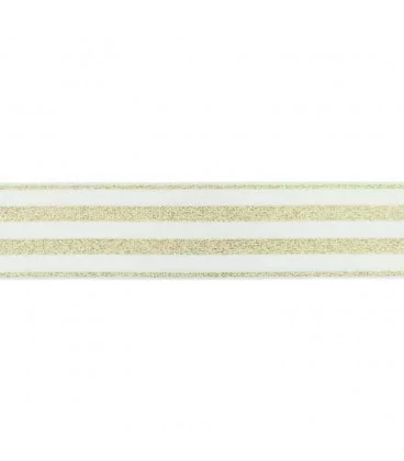 Hvid elastik med guld striber 4 cm