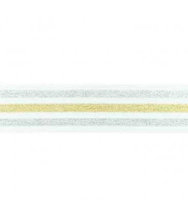 undertøjselastik 40 mm hvid med sølv og guld striber bred elastik til undertøj