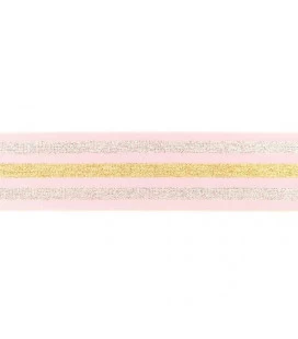 undertøjselastik 40 mm lyserød med guld og sølv striber bred elastik til undertøj