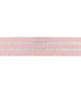 undertøjselastik 40 mm rosa med sølv striber bred elastik til undertøj