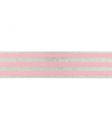 undertøjselastik 40 mm rosa med sølv striber bred elastik til undertøj