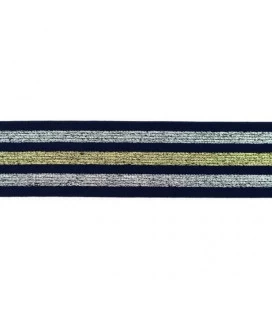 undertøjselastik 40 mm navy med guld og sølv striber bred elastik til undertøj