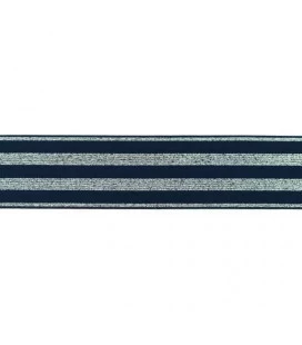 Navy med sølv striber elastik 4 cm