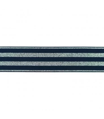 undertøjselastik 40 mm navy med sølv striber bred elastik til undertøj