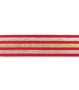 undertøjselastik 40 mm rød med guld og sølv striber bred elastik til undertøj