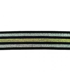 undertøjselastik 40 mm sort med guld og sølv striber bred elastik til undertøj og boxershorts