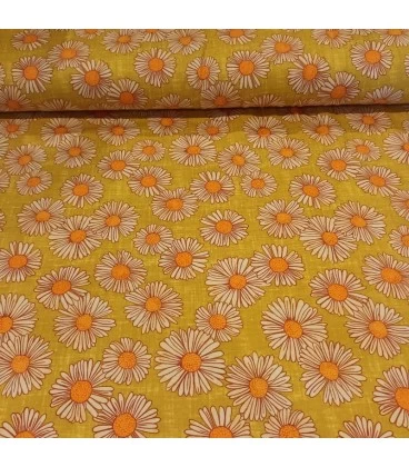 Bomuldsjersey 220 g/m² Økotex – margueritter på gul baggrund – digitalprint
