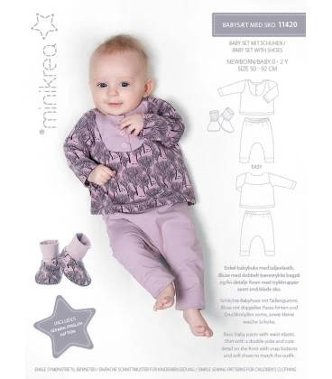 Minikrea 11420 - Baby sæt symønster - Bluse og bukser - Str. 0-2 år