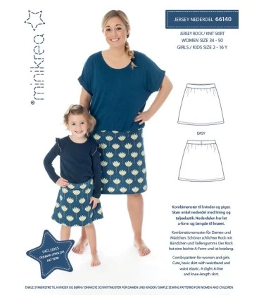 Minikrea 66140 - Jersey nederdel symønster til dame & pige - Str. 34-50 / 2-16 år