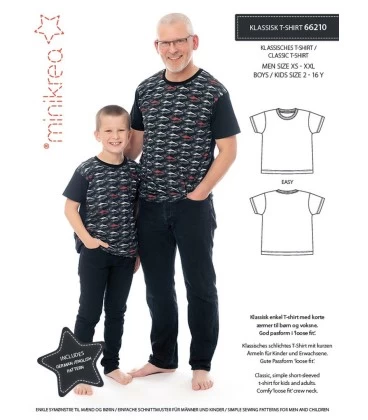 Minikrea 66210 - Klassisk T-shirt symønster til herre & dreng - XS-XXL / 2-16 år