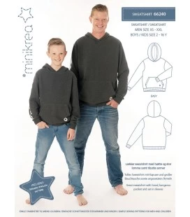 Minikrea 66240 - Hoodie Symønster - Sweatshirt med Hætte til Herre & Børn (XS-XXL/ 2-16 år)
