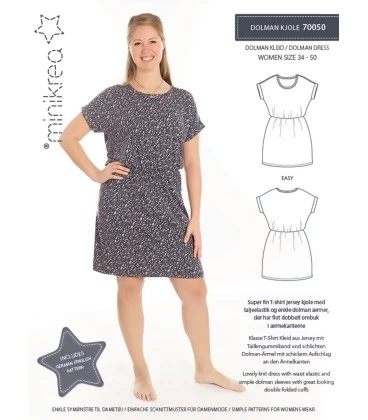 Minikrea 70050 - Dolman kjole dame symønster str. 34-50