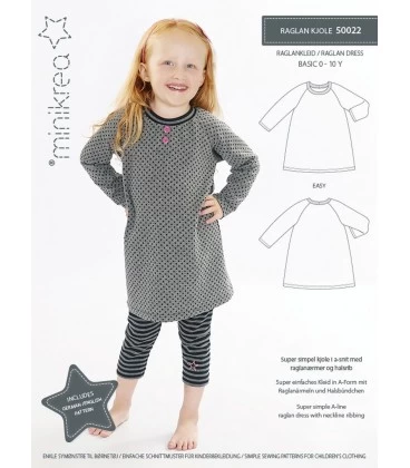 Minikrea 50022 - Raglan kjole symønster til børn- Str. 0-10 år