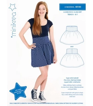 Minikrea 40140 - Højtaljet nederdel symønster- Str. 8-16 år