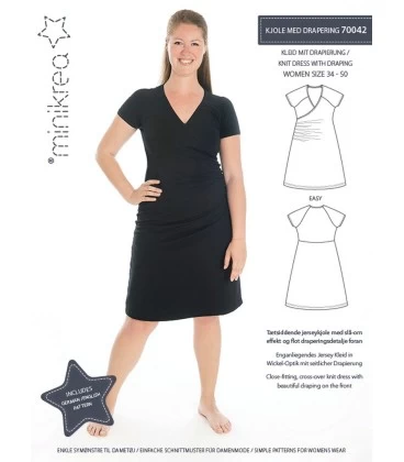 Minikrea 70042 - Dame Kjole med Drapering str. 34-50 - Symønster