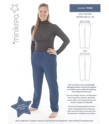 Minikrea 70360 - Damebukser med elastik - Løstsiddende bukser str. 34-50