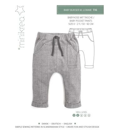 Minikrea 116 - Baby bukser med lomme symønster - Baby str. 0-2 år