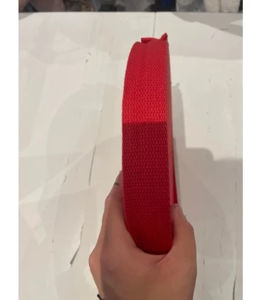 Gjordbånd 32 mm rød – kraftigt taskebånd 80% bomuld
