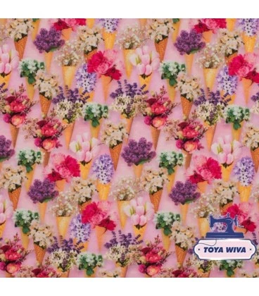 Bomuldsjersey 220 g/m² Økotex – blomster i kræmmerhuse – digitalprint
