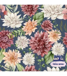 Bomuldsjersey 220 g/m² Økotex – store blomster på blå baggrund – digitalprint
