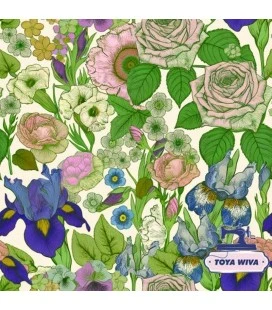  Bomuldsjersey 220 g/m² Økotex – blå og hvide blomster – digitalprint
