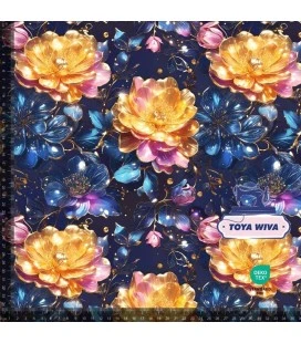 Bomuldsjersey 220 g/m² Økotex – store blomster på mørkeblå baggrund – digitalprint
