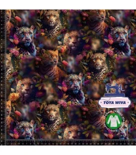 Bomuldsjersey Leopard Print – Farverigt Dyreprint med Blomster
