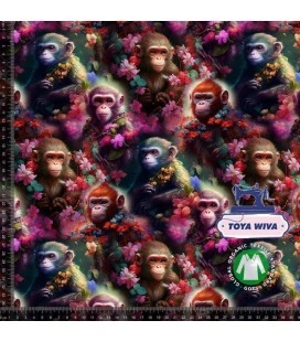 Bomuldsjersey med Aber & Blomster – Eventyrligt Jungleprint
