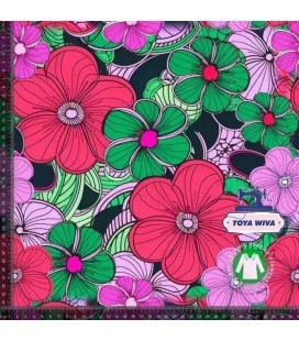 Bomuldsjersey 220 g/m² Økotex – farverige retro blomster – digitalprint
