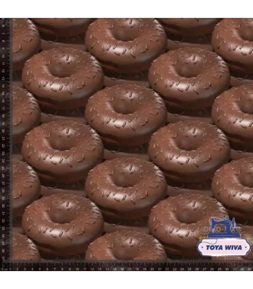 Bomuldsjersey 220 g/m² Økotex – chokolade donuts – digitalprint
