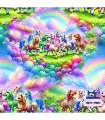 Bomuldsjersey 220 g/m² Økotex - Enhjørning & Regnbue – Magisk Børnestof
