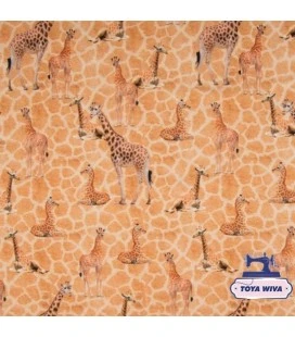 Bomuldsjersey med giraffer på peach baggrund
