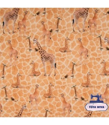 Bomuldsjersey 220 g/m² Økotex - 
giraffer på peach baggrund