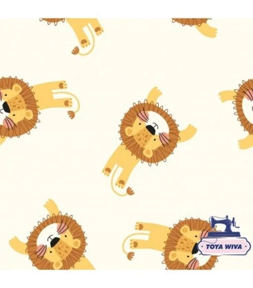 Bomuldsjersey 220 g/m² Økotex -
 løver på lys baggrund