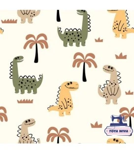 Bomuldsjersey med søde dinosaurer og palmer
