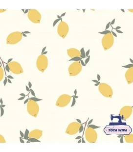 Bomuldsjersey 220 g/m² Økotex – citroner på lys bund – digitalprint
