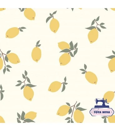 Bomuldsjersey 220 g/m² Økotex – citroner på lys bund – digitalprint
