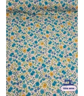 Bomuldsjersey 220 g/m² Økotex – små petrol blomster – digitalprint
