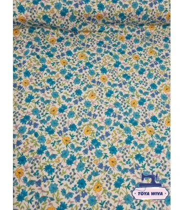 Bomuldsjersey 220 g/m² Økotex – små petrol blomster – digitalprint
