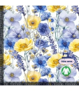 BLÅ OG GULE BLOMSTERMIX BOMULDSJERSEY