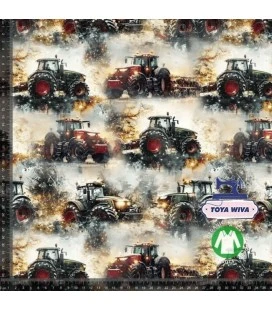 Bomuldsjersey 220 g/m² Økotex – jule traktorer – digitalprint

