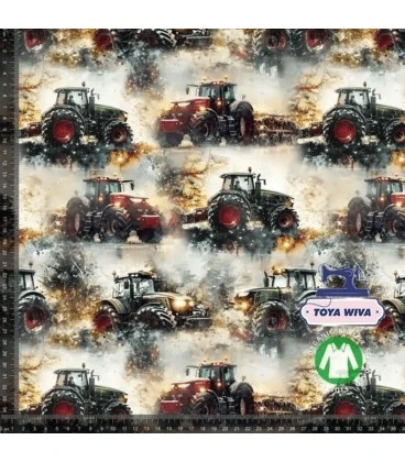 Bomuldsjersey 220 g/m² Økotex – jule traktorer – digitalprint
