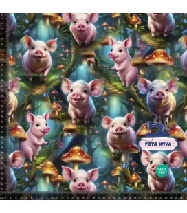 Bomuldsjersey med søde grise - Børneprint i grøn & rosa