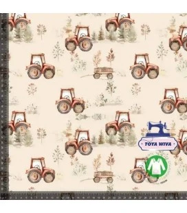 Bomuldsjersey 220 g/m² med traktorer – digitalprint
