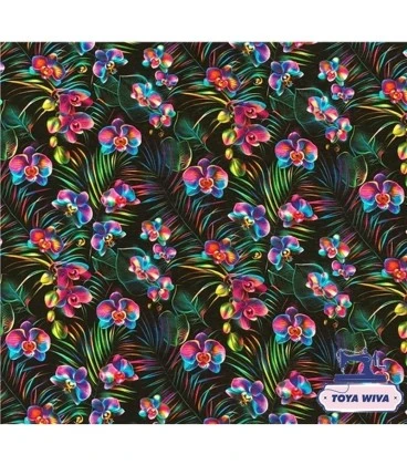 ORCHIDER PÅ MØRK BAGGRUND FRENCH TERRY BØRSTET 