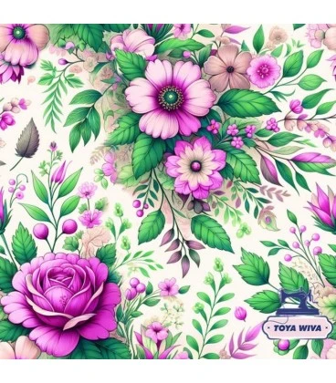 Blomstret bomuldsjersey - Rosa & Lilla blomster Digital print